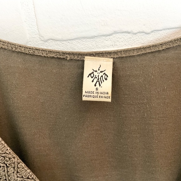 Prana Mini Dress Boho Crochet Olive Green 100% cotton V surplice neck Eco S - Picture 5 of 15